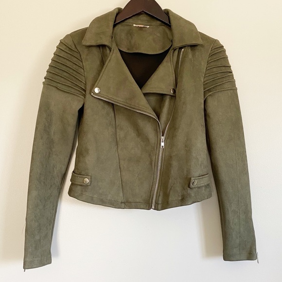 Luxxel Jackets & Blazers - LUXXEL Faux Suede Moto Jacket Green Small